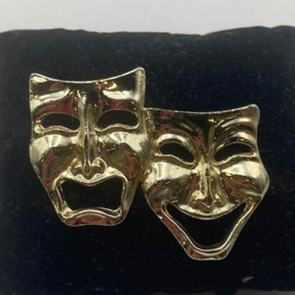Comedy and Tragedy Earrings - gold tone- not signed - Picture 4 of 4
